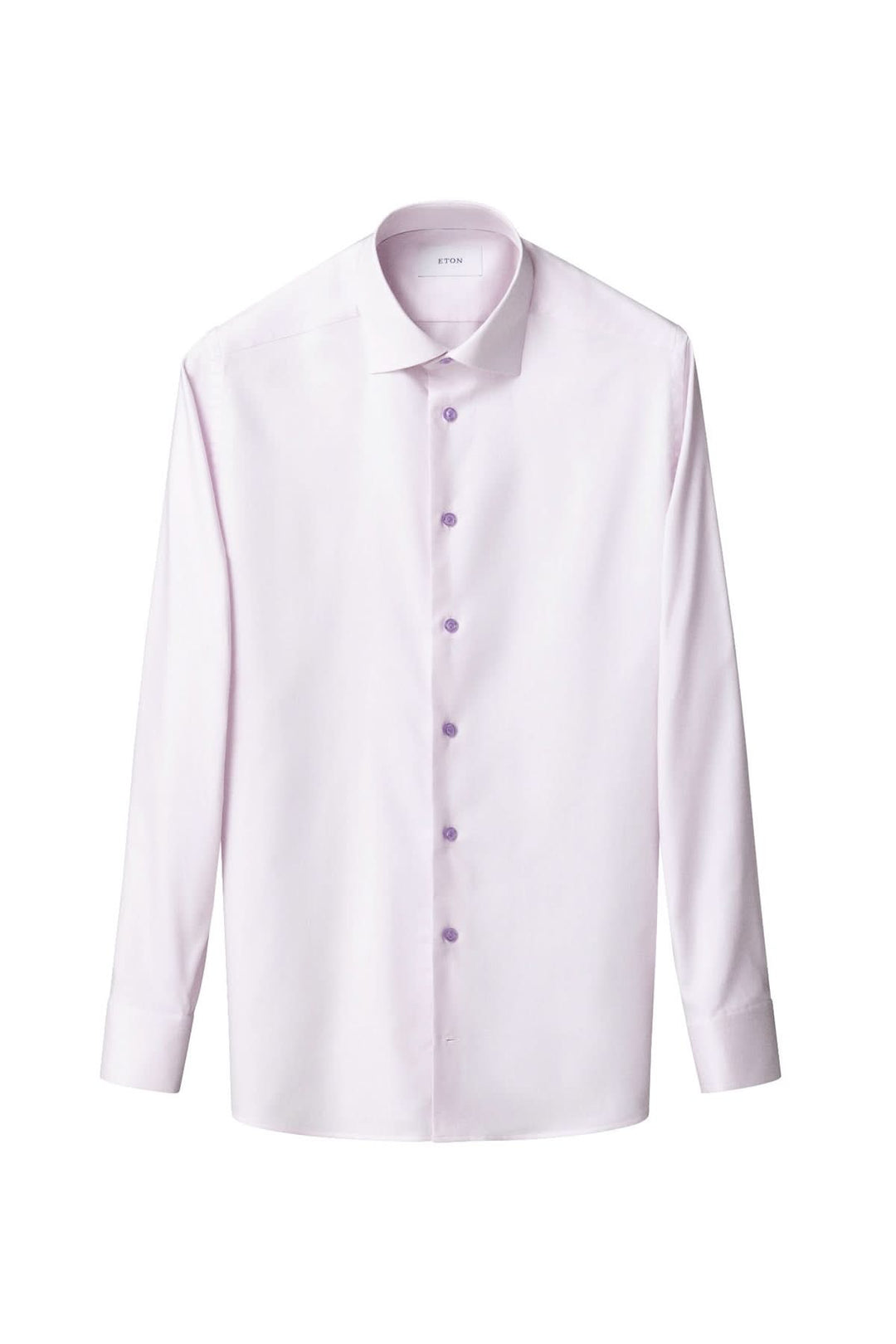 Chemise en coton lilas à effet texturé avec col cutaway et boutons assortis, élégante pour bureau ou occasions spéciales en français.