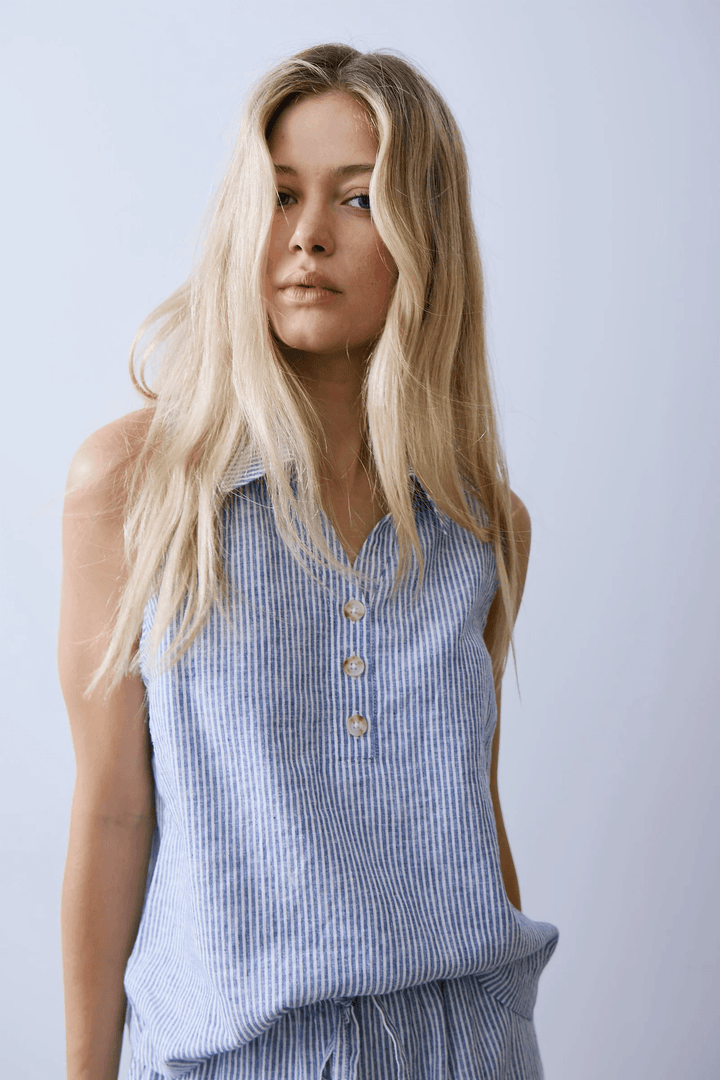 Striped Bassin Camisole with Shirt Collar