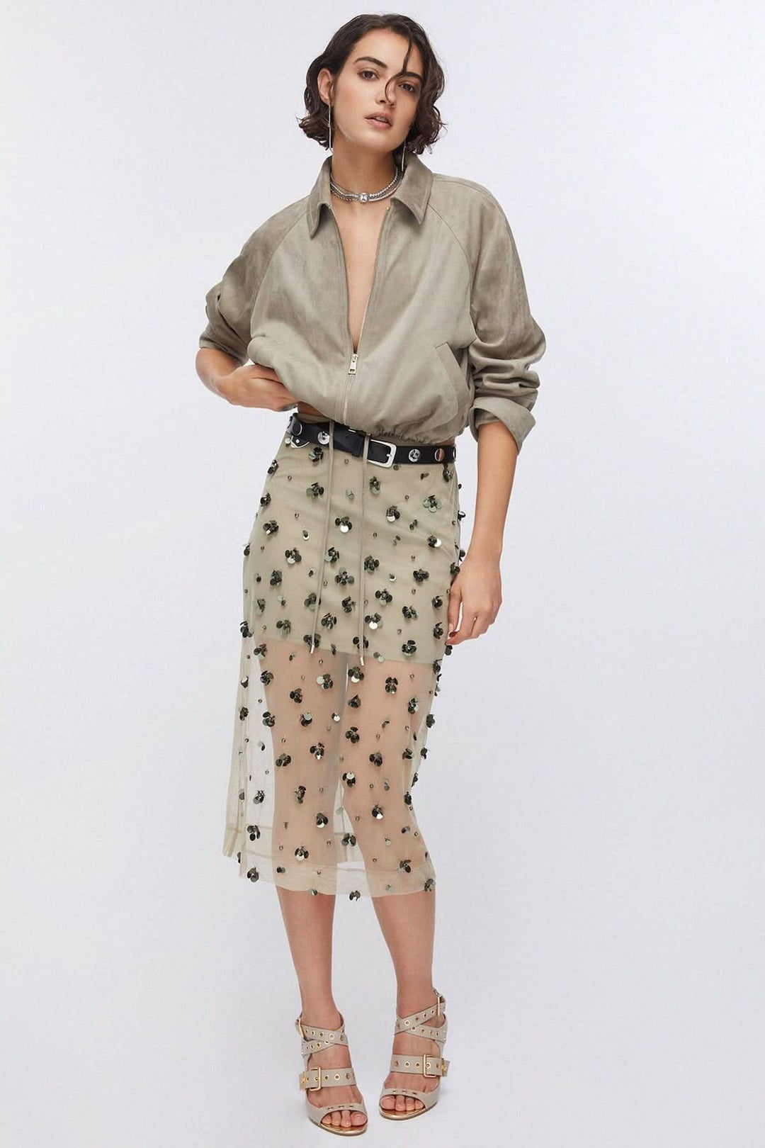 Jupe en maille transparente ornée