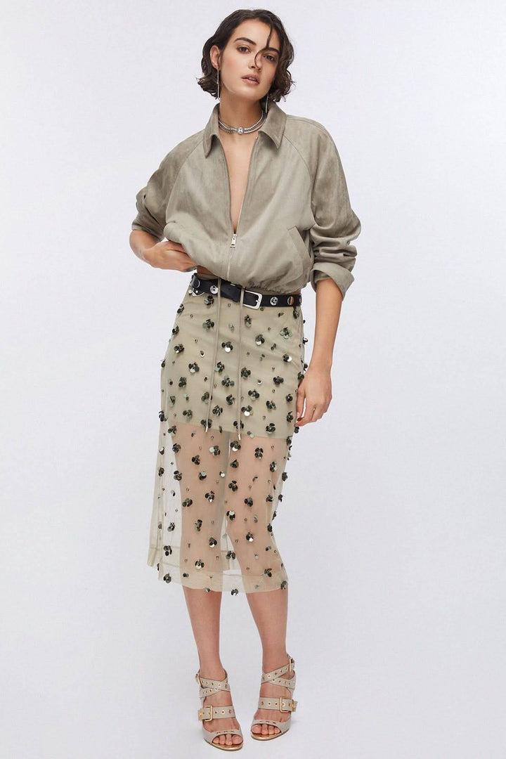 Jupe en maille transparente ornée