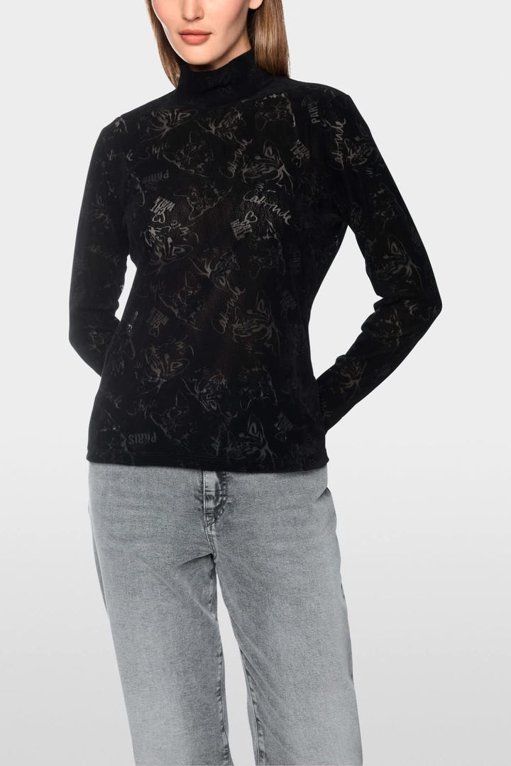Haut à col roulé en velours motif chat vue de face pour femme Marc Cain