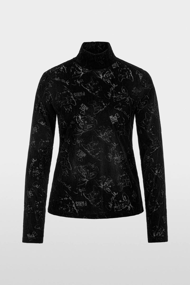 Haut à col roulé en velours stretch motif chat pour femme Marc Cain