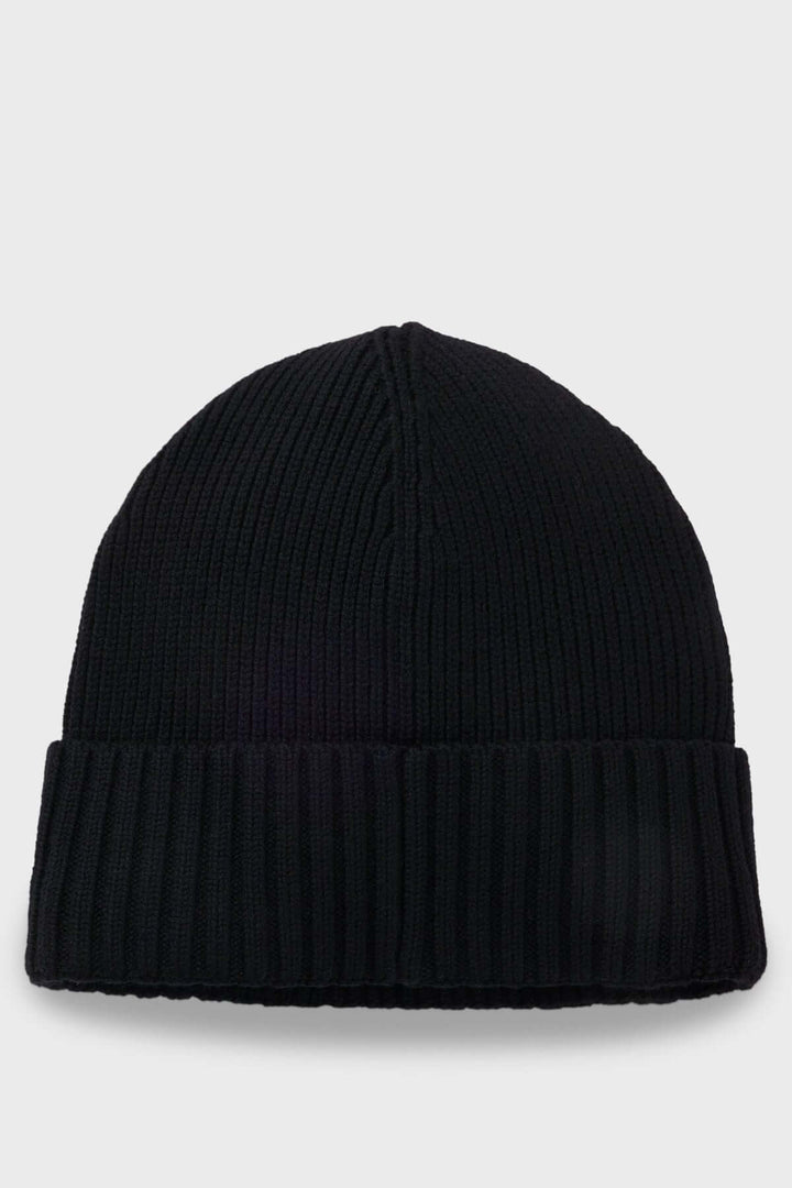 Tuque en laine vierge à maille épaisse BOSS en noir avec logo discret pour style et chaleur hivernale.