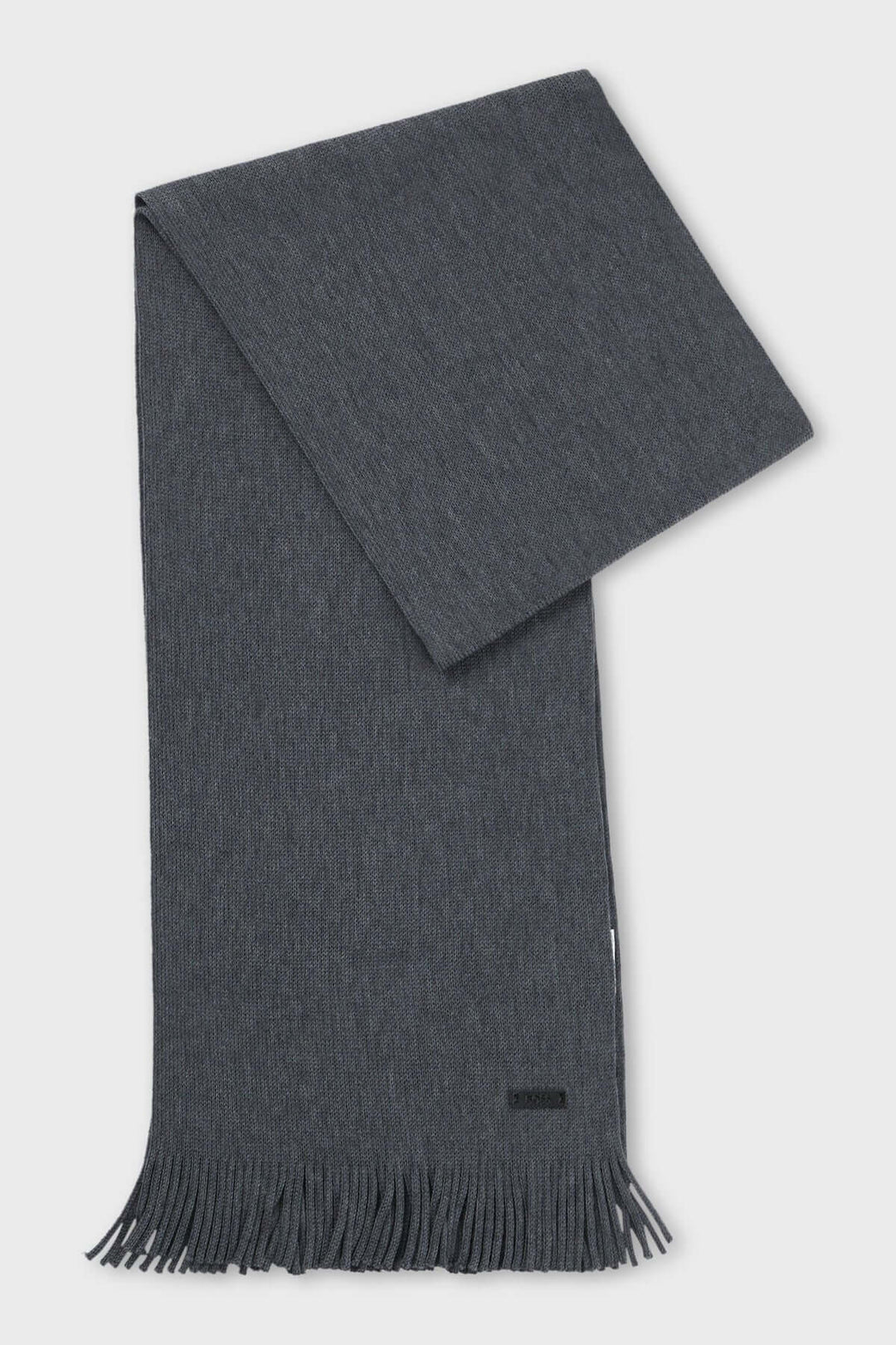 Foulard de laine vierge Boss, maille Raschel, logo discret, écharpe élégante pour l'hiver, 170 cm, couleur gris foncé.