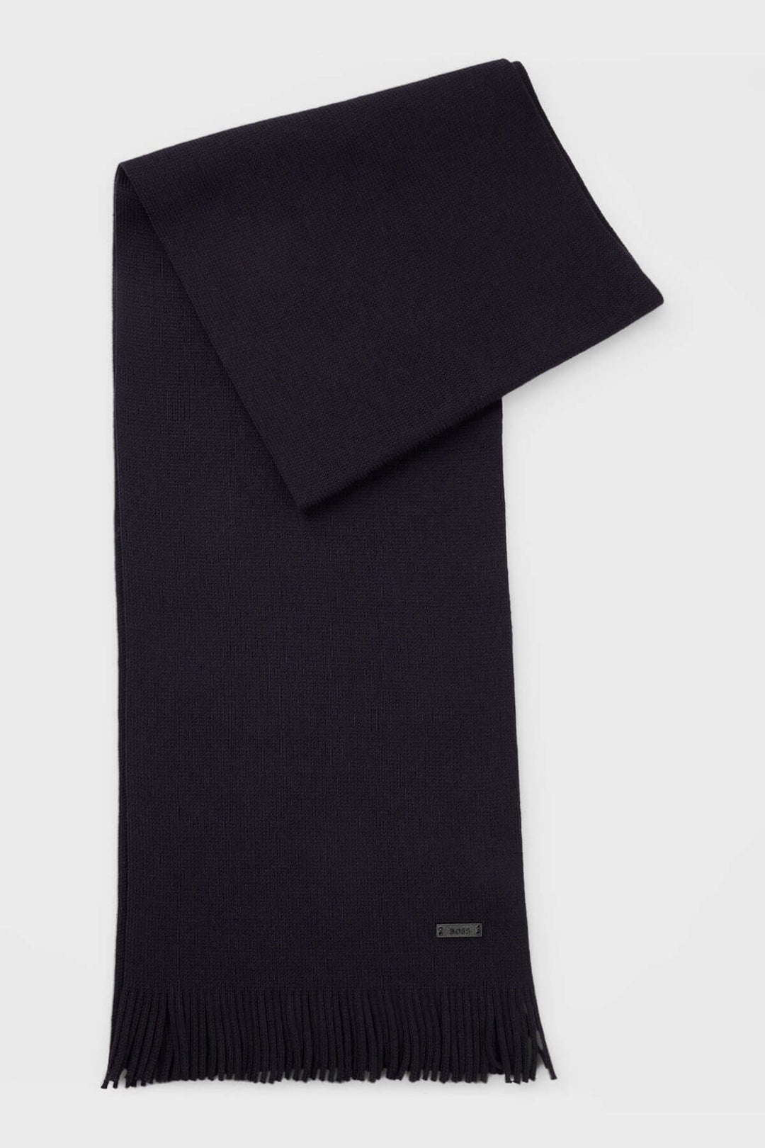 Foulard de laine vierge Boss en maille Raschel avec logo discret, couleur noire, idéale pour l'hiver.