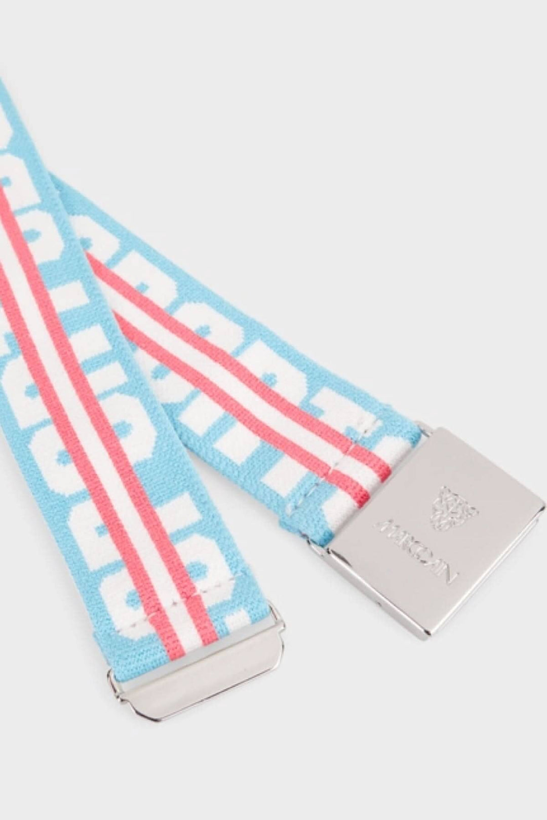 Ceinture à rayures colorées bleu et rose avec boucle en métal, style sportif, Marc Cain Sports.