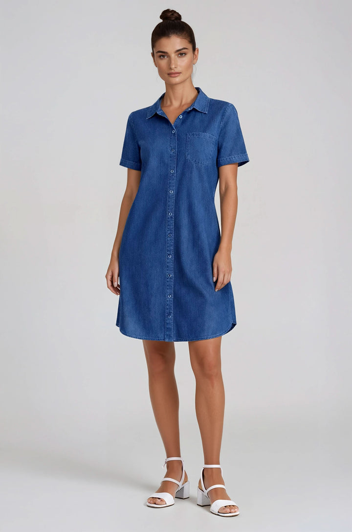 Short-sleeved button-down shirt dress