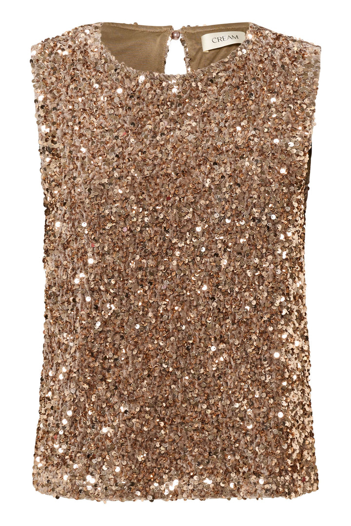 Camisole Palia en sequins roses, coupe droite et encolure ronde, élégante et raffinée, parfaite pour les soirées festives.