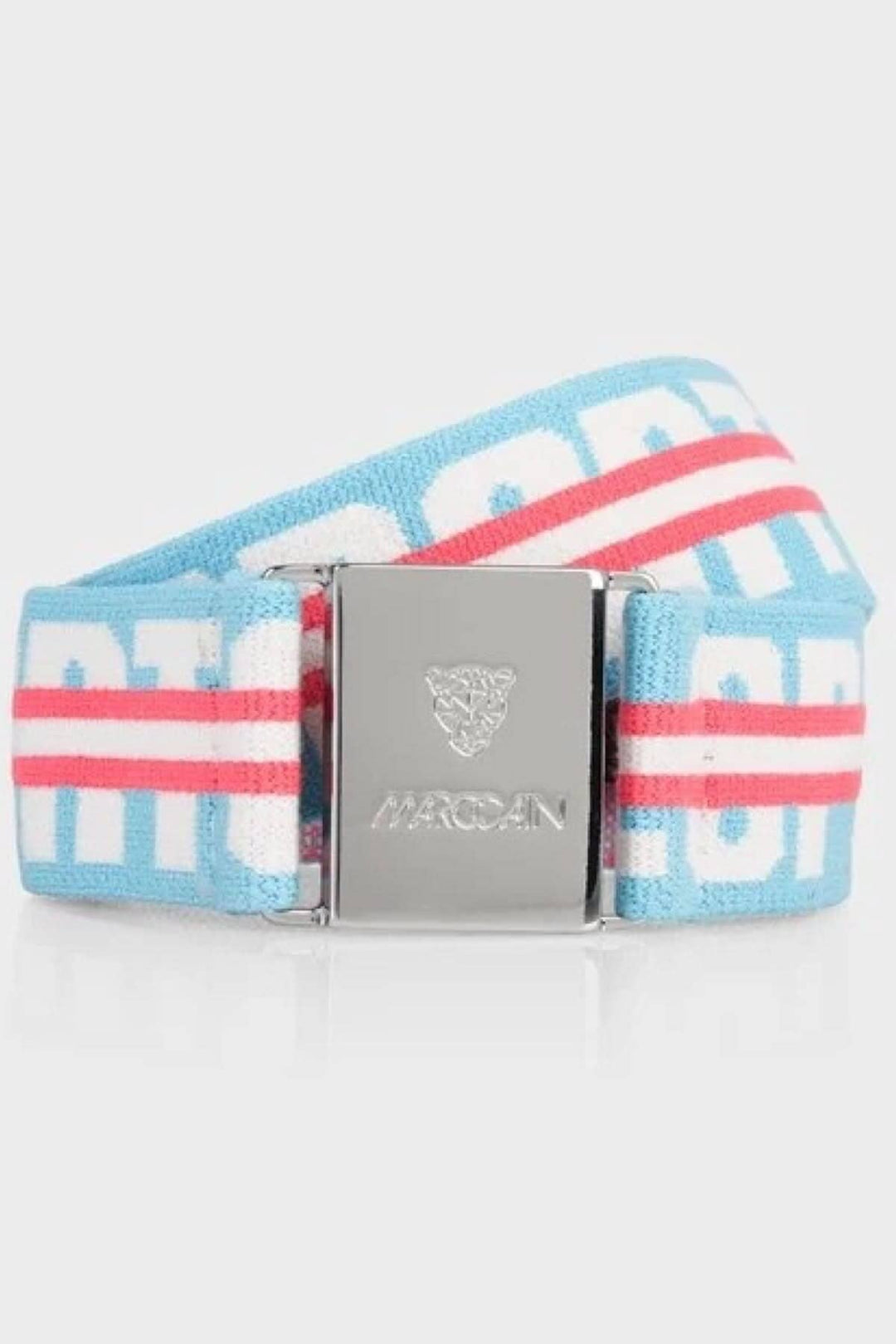 Ceinture à rayures colorées Marc Cain avec boucle en métal, style sportif, largeur 4,5 cm.