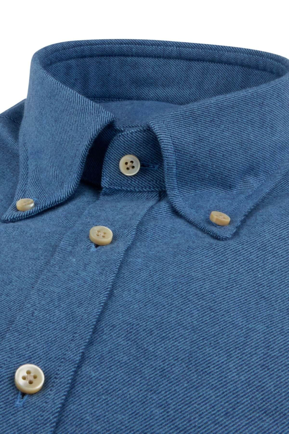 Chemise en flanelle coton à col boutonné bleue avec boutons en nacre véritable.