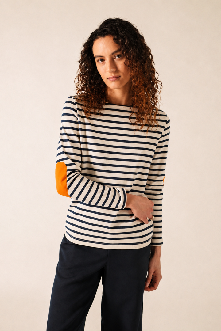Vaujany striped sweater with contrasting elbow patches 