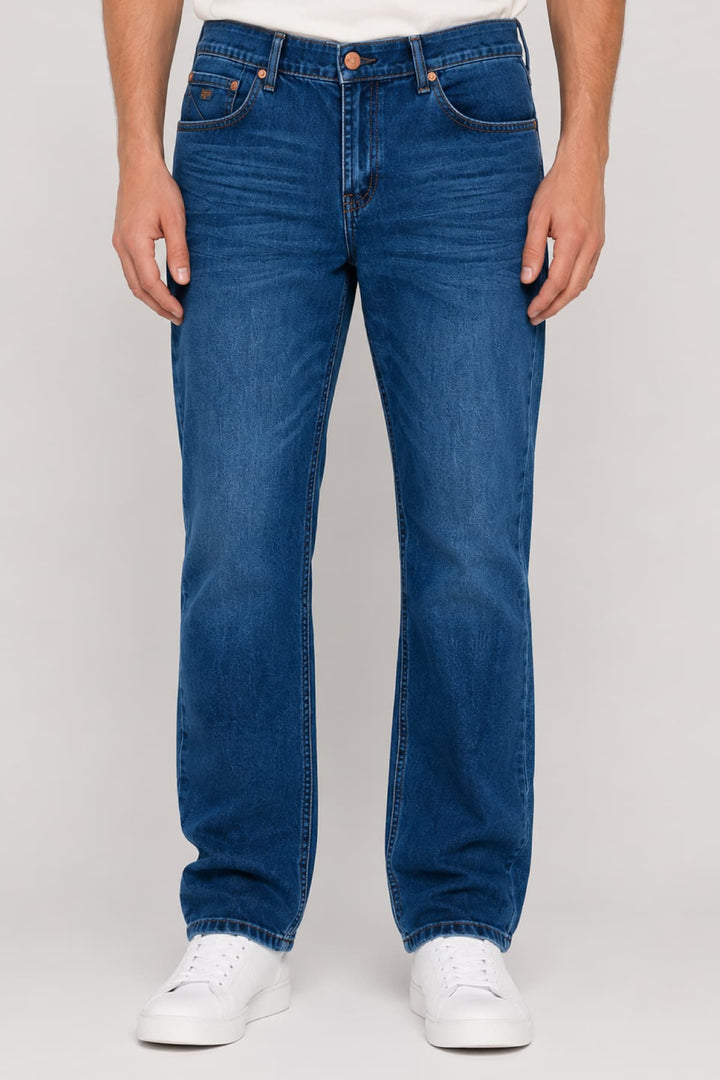 Vue de côté jean coupe droite délavé homme gris avec rivets Black Bull - Valérie Simon
