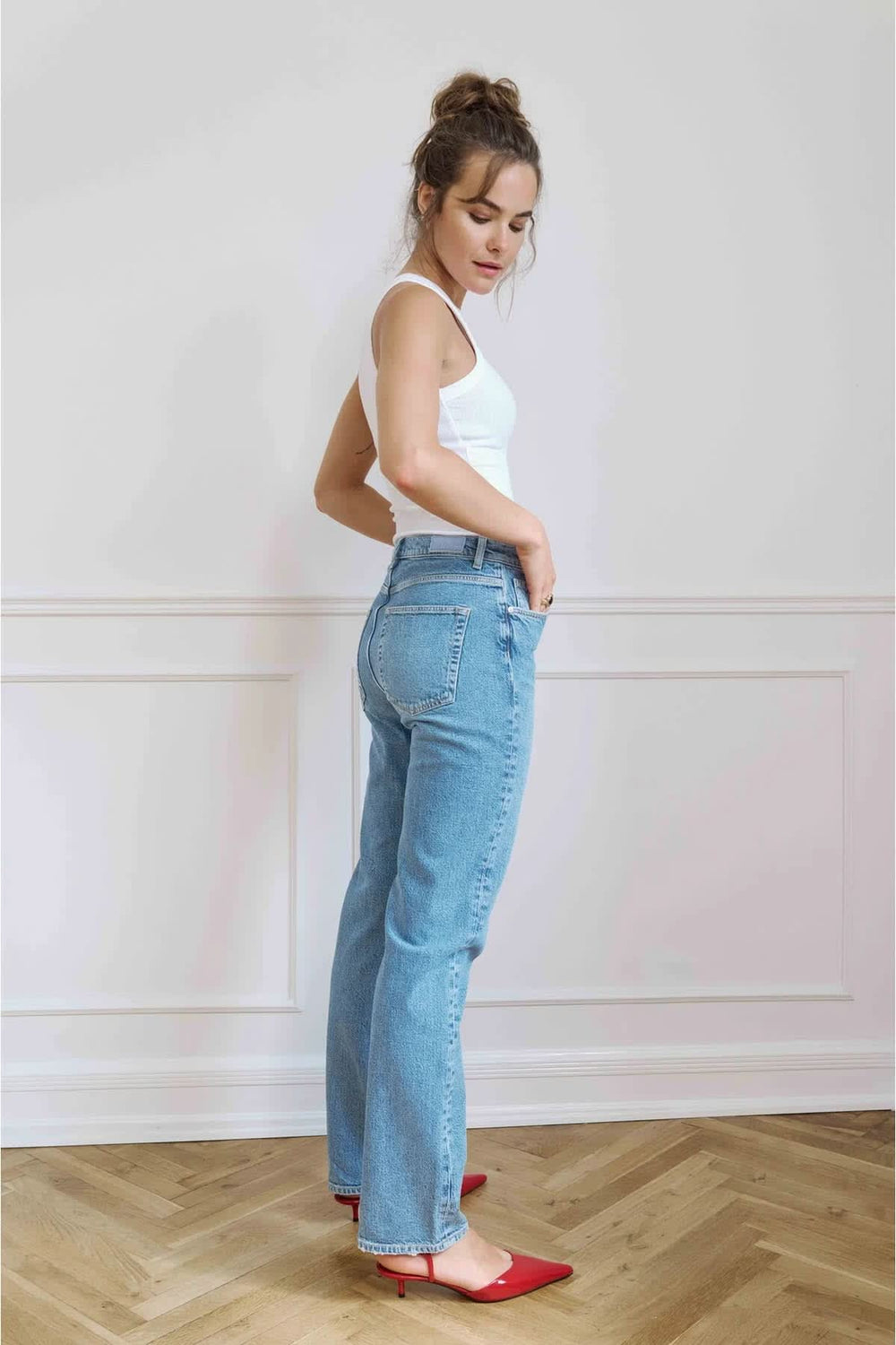 Numph women's high-waisted straight-leg jeans, front view