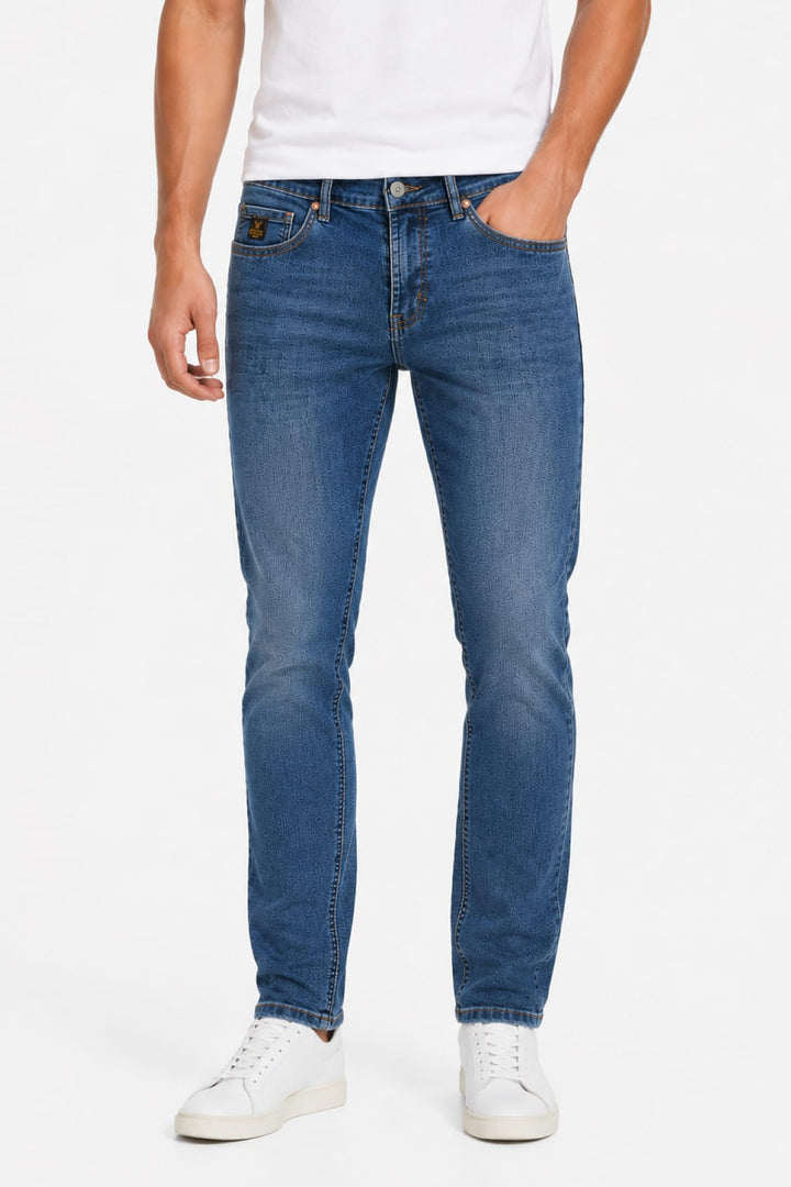 Side view of Black Bull gray stretch jeans with contrast stitching for men - Valérie Simon