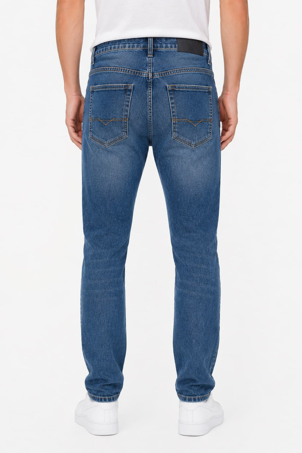 Side view of Black Bull slim-fit men's jeans Fit in black with Valérie Simon embroidery
