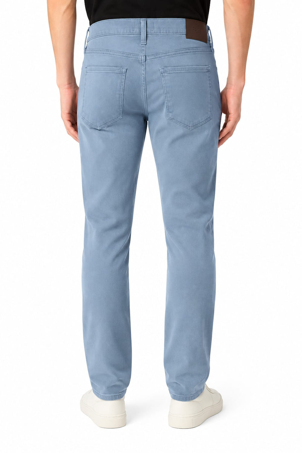 Front view of Paige men's stretch Lennox jeans in gray with seam detailing - Valérie Simon