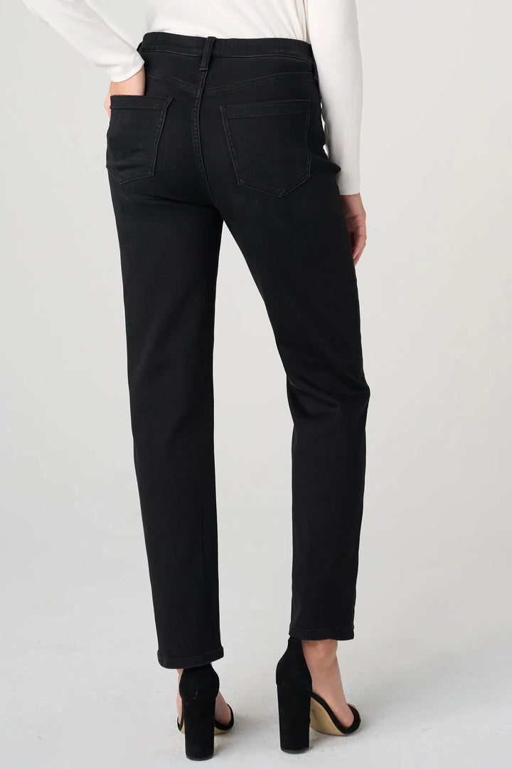 Vue de face jean droit taille haute bleu Liverpool pour femme - Valérie Simon