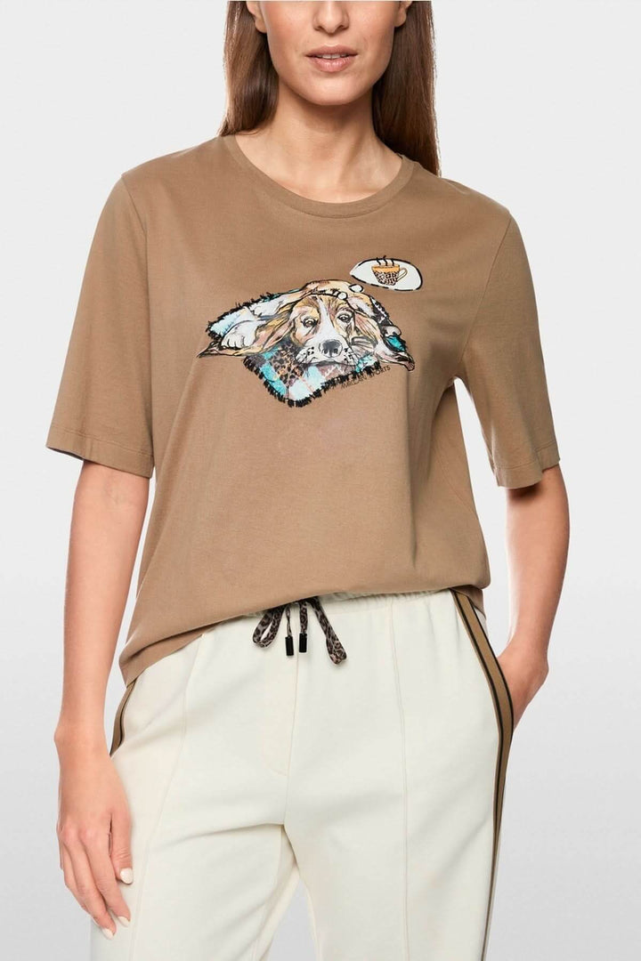 T-shirt impirmé chien, coupe droite, encolure ronde, manches courtes, style décontracté avec un imprimé humoristique de chien.