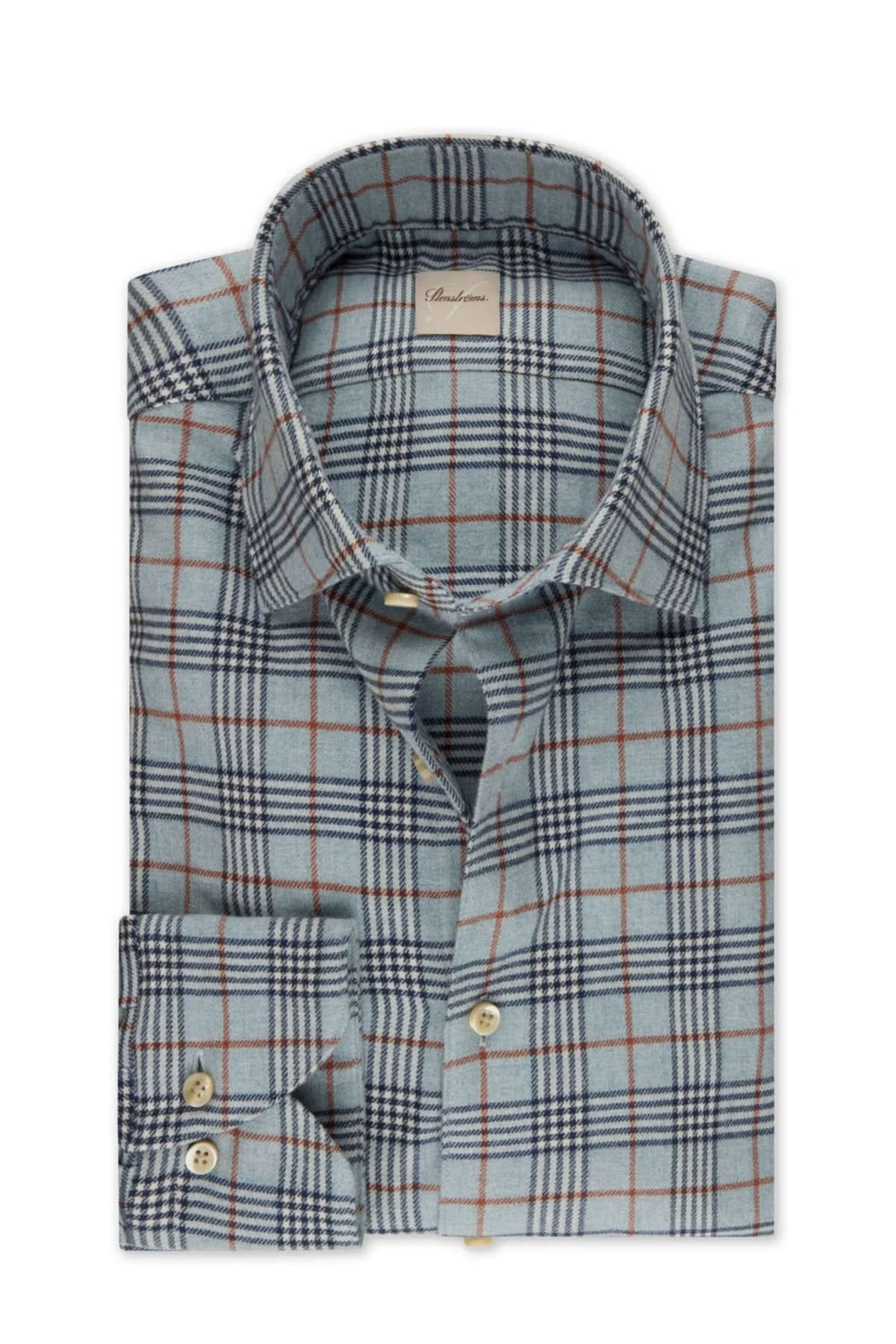 Chemise à carreaux en flanelle coton double retors avec col cut away modéré, boutons nacre, pour un look élégant et polyvalent.