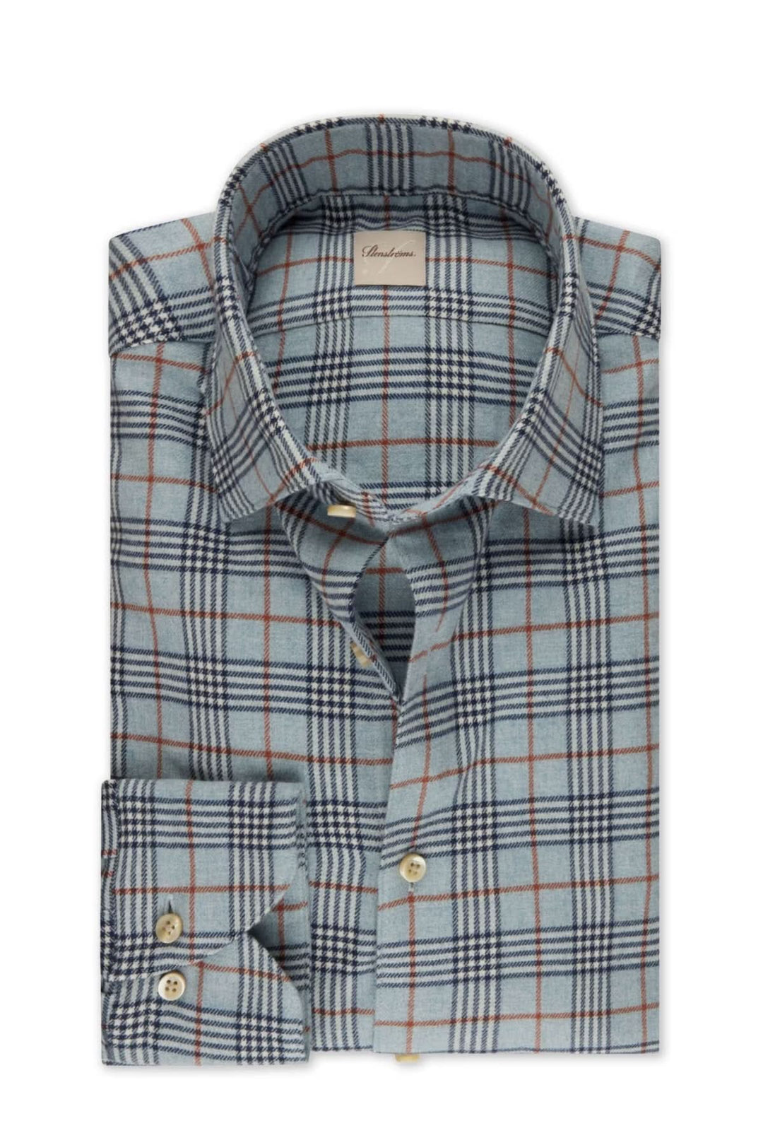 Chemise à carreaux en flanelle coton double retors avec col cut away modéré, boutons nacre, pour un look élégant et polyvalent.