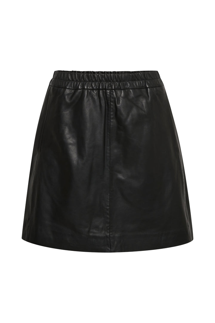 Jupe courte en cuir noire vue de face pour femme Inwear