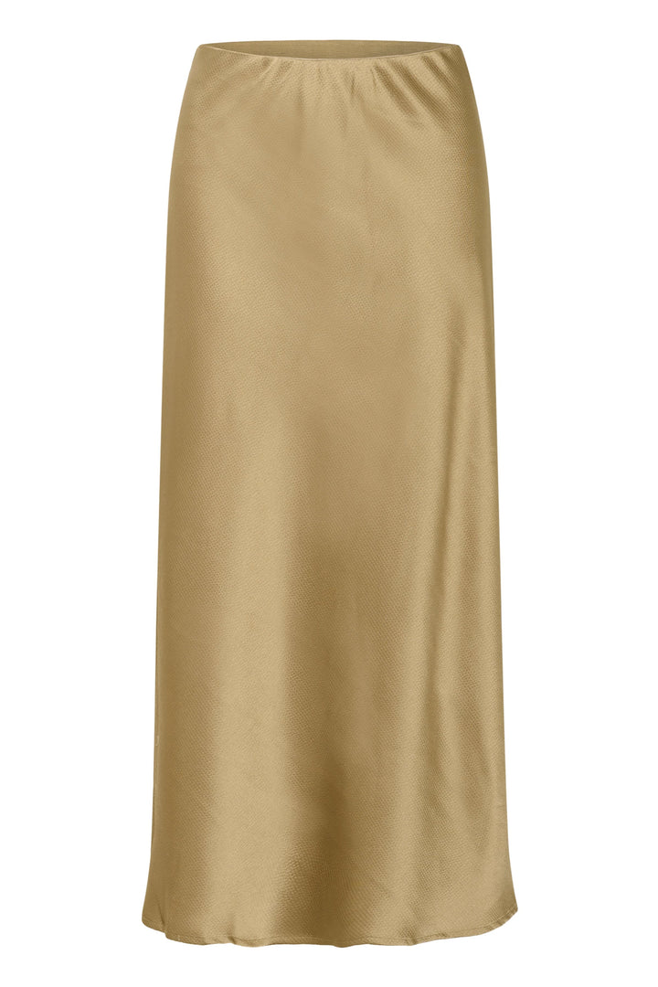 Jupe longue texturée Kaffe pour femme, vue latérale, couleur mauve, détail ceinture élastique - Valérie Simon