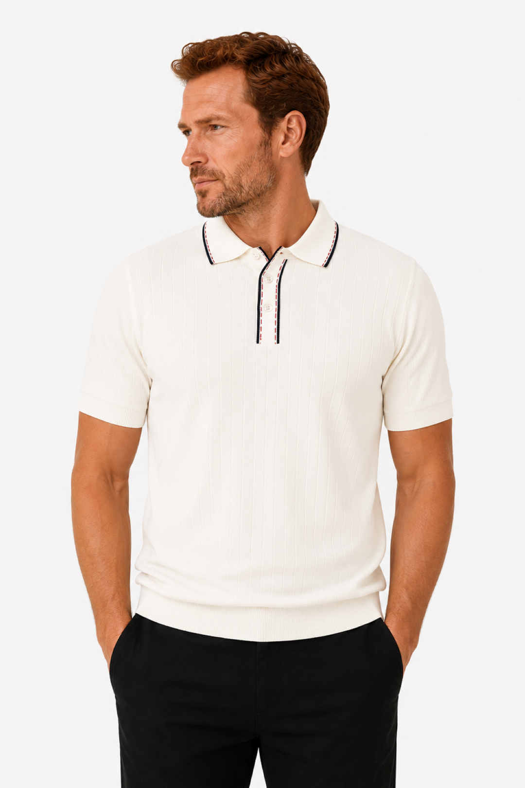 Textured polo shirt with collar detail
