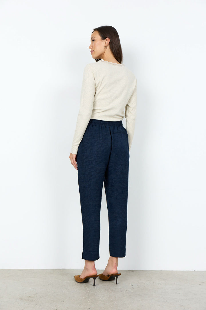 Long-sleeve chenille sweater with lace trim 