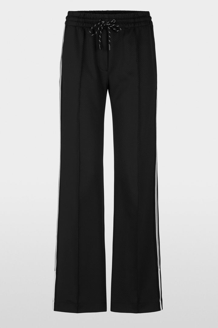 Pantalon Washington moderne noir avec taille élastique et bandes contrastées sur les côtés.