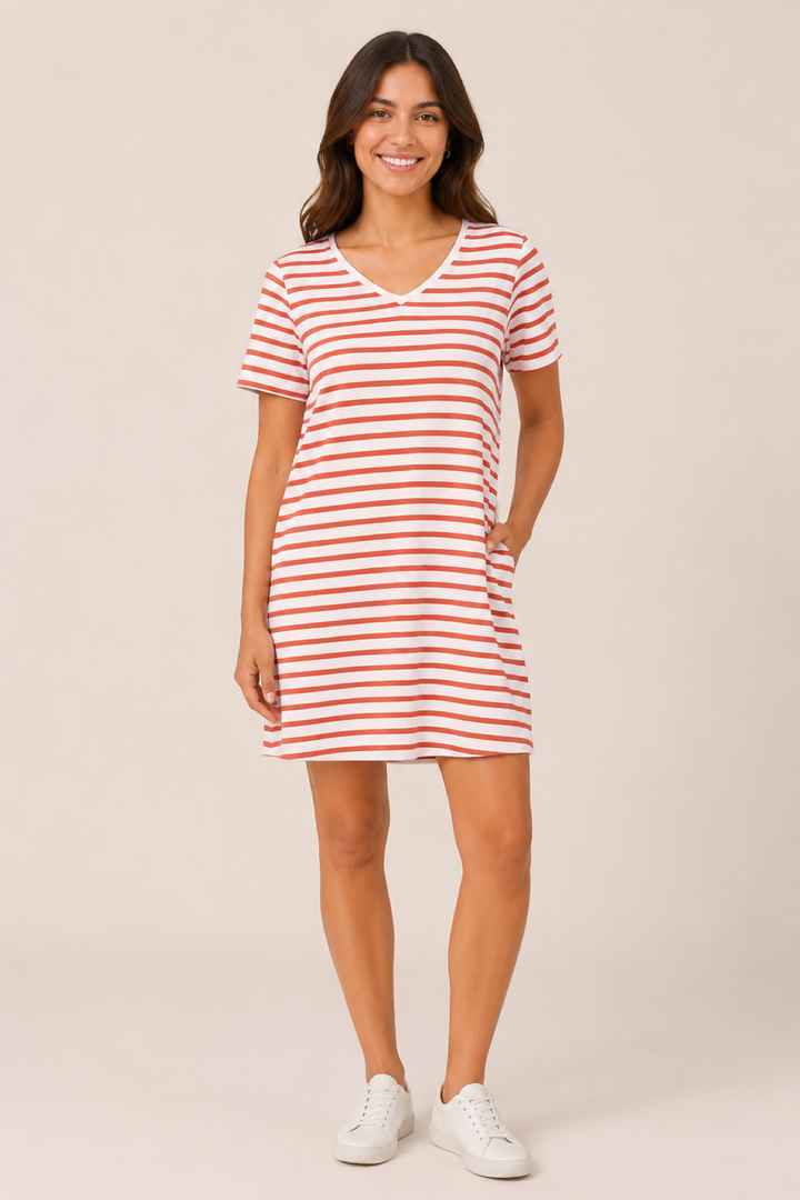 Robe t-shirt rayée col V