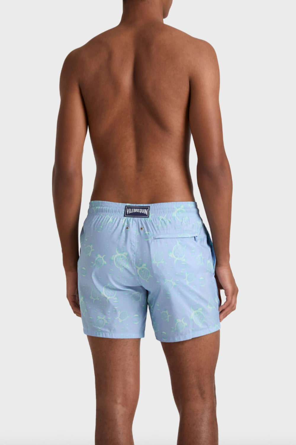 Front view of Vilebrequin men's blue turtle-print T-shirt navy, unique design - Valérie Simon