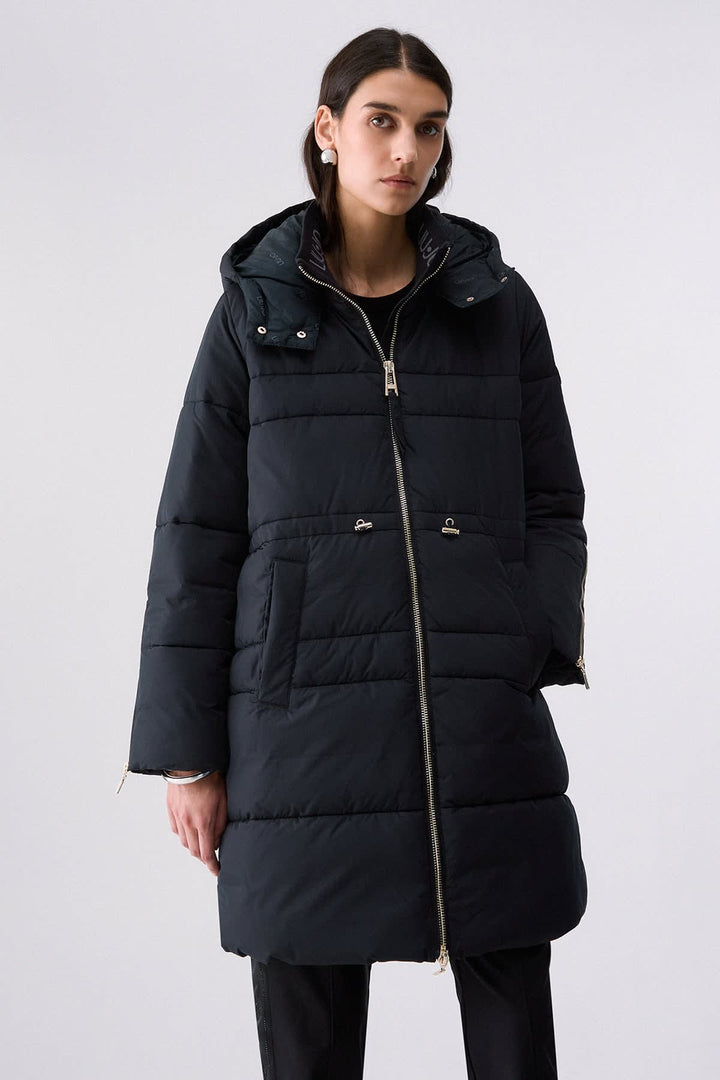 Manteau long matelassé à capuchon pour femme liujo