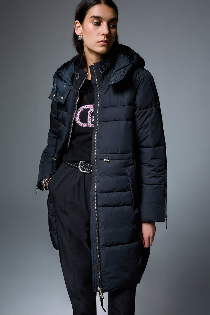 Manteau long matelassé à capuchon pour femme liujo