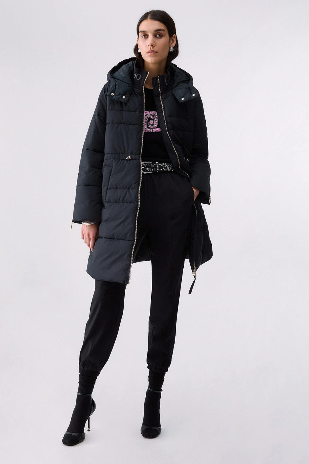 Manteau long matelassé à capuchon pour femme liujo