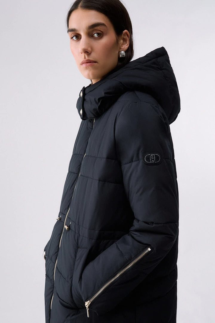 Manteau long matelassé à capuchon pour femme liujo