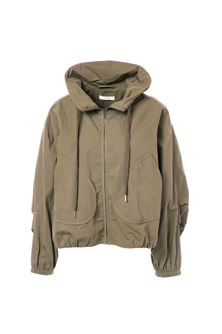 Front view of the JC SOPHIE Paddy short coat for women in green with hood and pockets - Valérie Simon