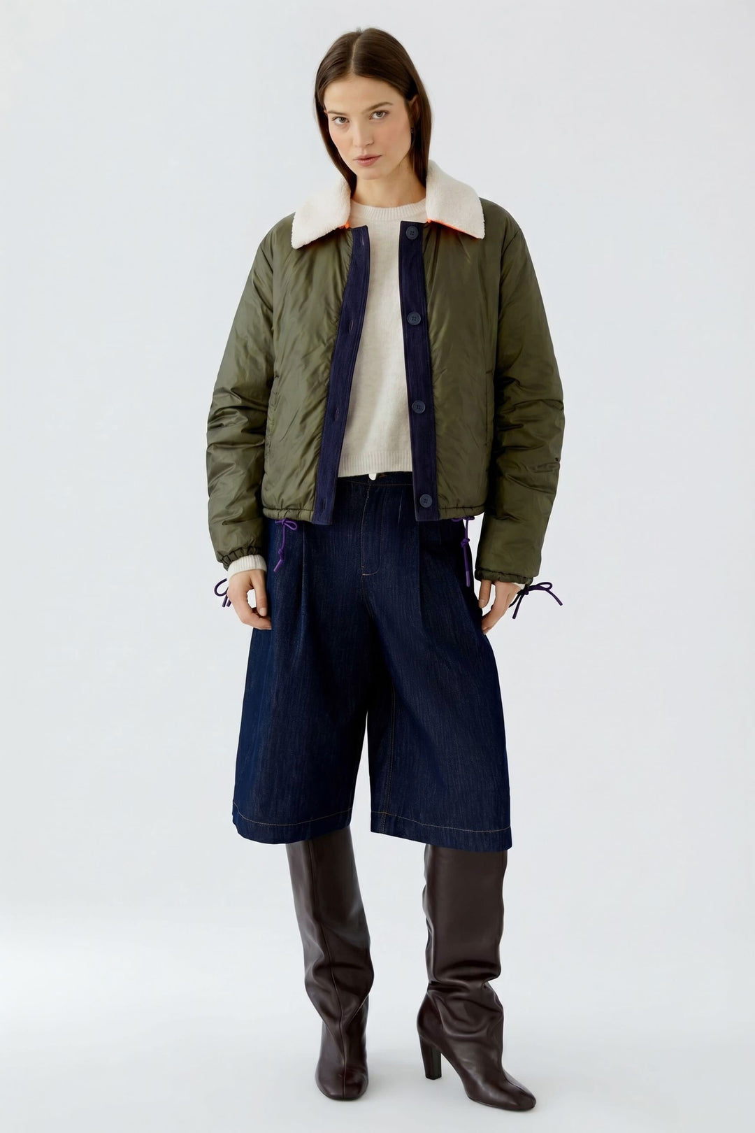 Vue de face manteau réversible matelassé bordeaux Oui pour femme - Valérie Simon