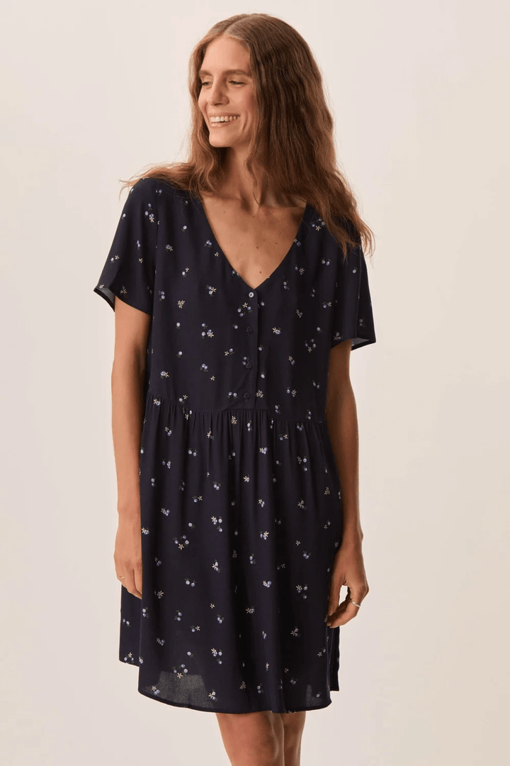 Elarya Short, Flowing Dress with a V-neck