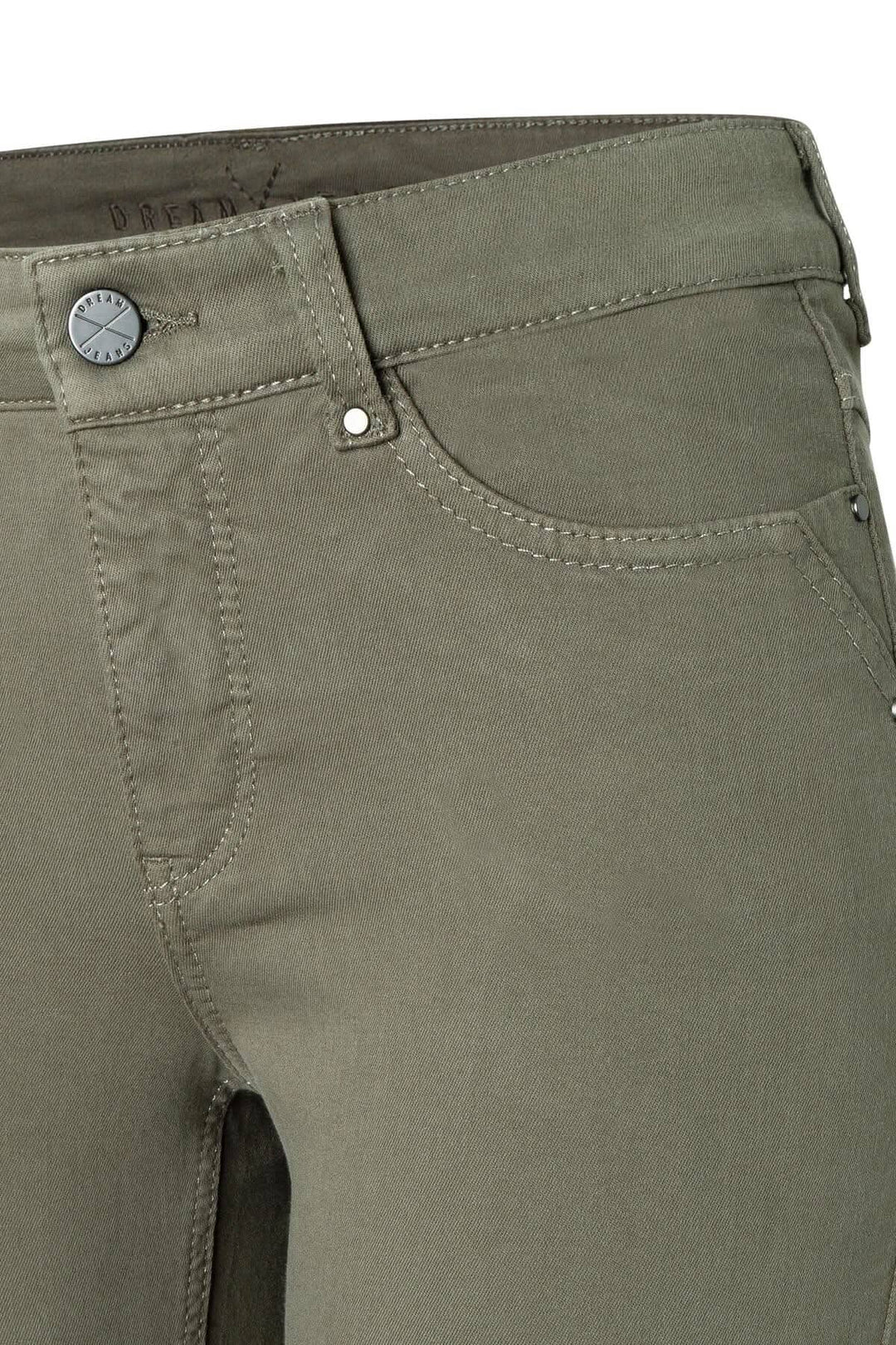 Jeans DREAM coupe droite en denim vert, featuring jambe fine et cinq poches pour un style élégant et confortable.