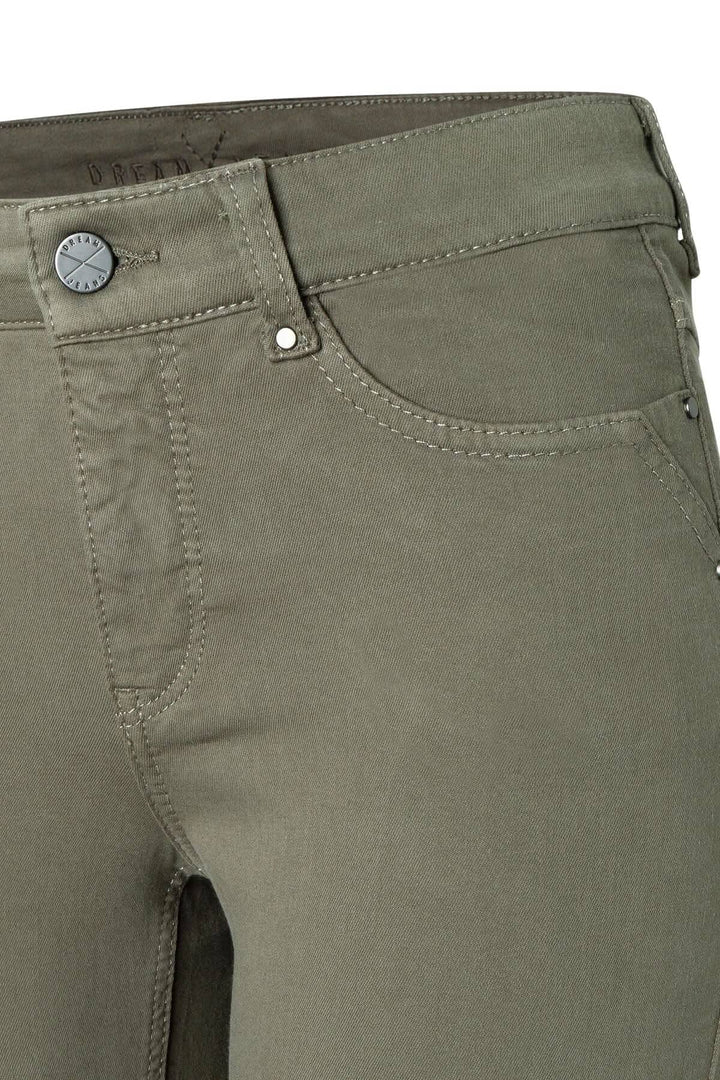 Jeans DREAM coupe droite en denim vert, featuring jambe fine et cinq poches pour un style élégant et confortable.