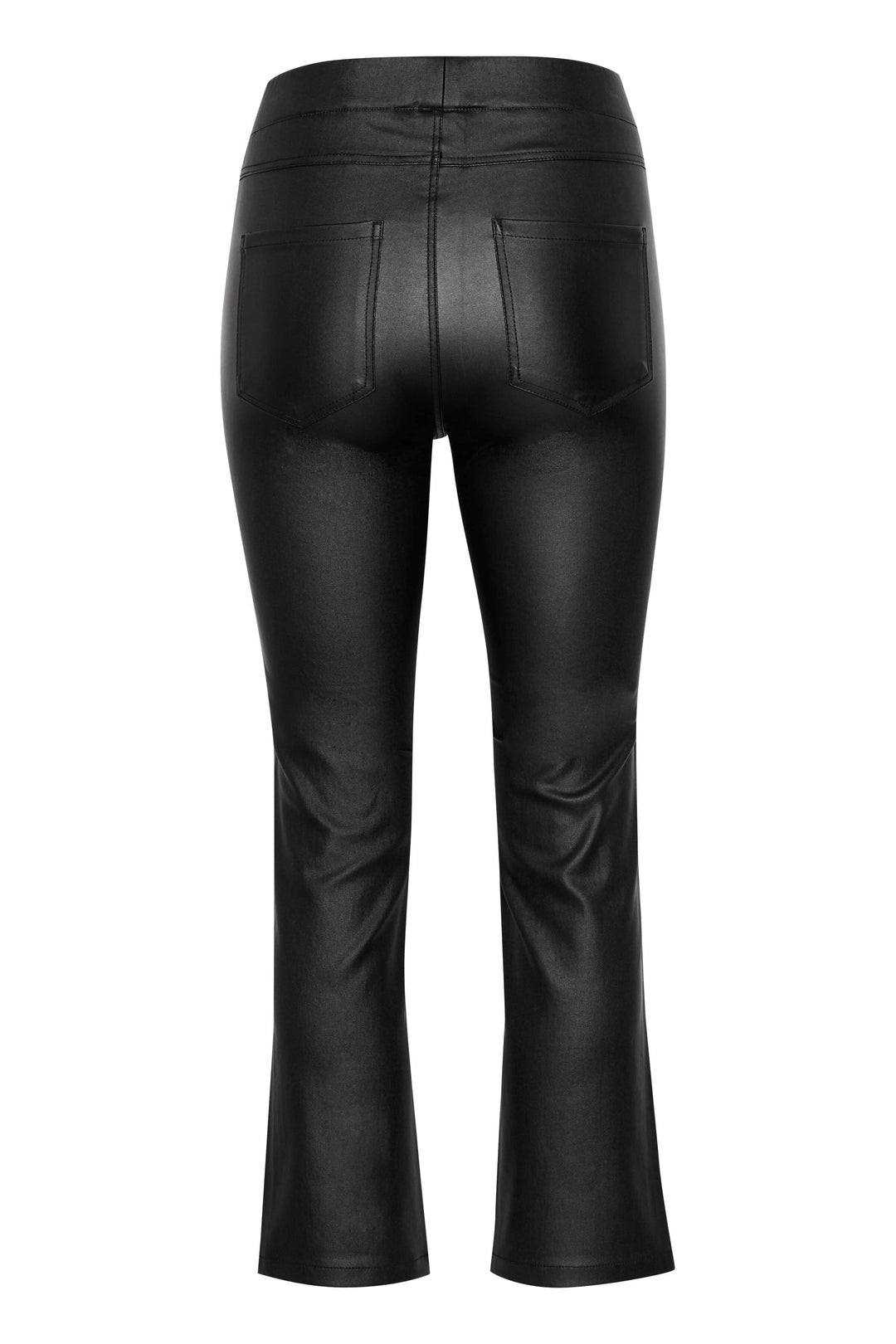 Pantalon Ada en simili cuir noir, coupe ajustée, s'arrêtant au-dessus de la cheville, vue arrière.