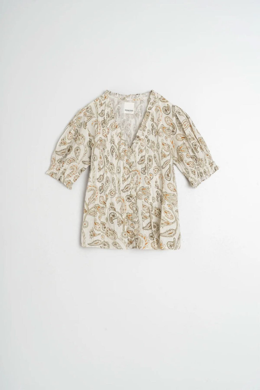 Flowy printed blouse with short sleeves