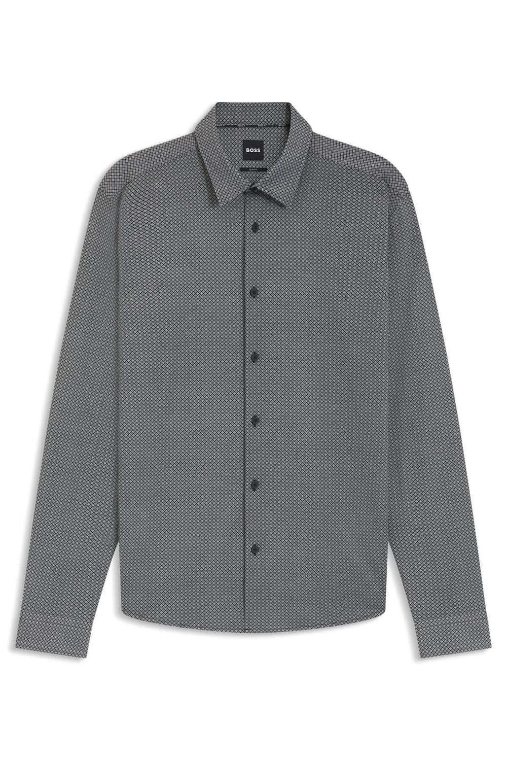 Chemise à motif moderne Roan Kent, coupe ajustée, tissu flex-weave coton élasthanne, col Kent, idéale pour bureau ou veston.