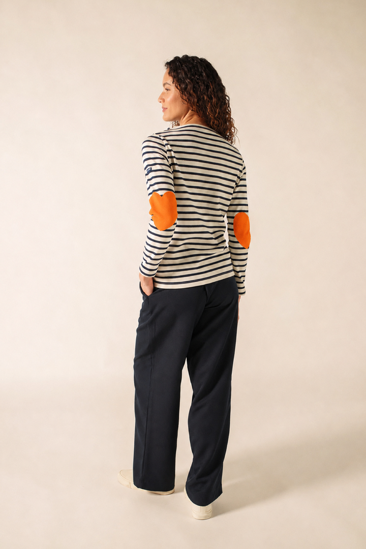 Vaujany striped sweater with contrasting elbow patches 