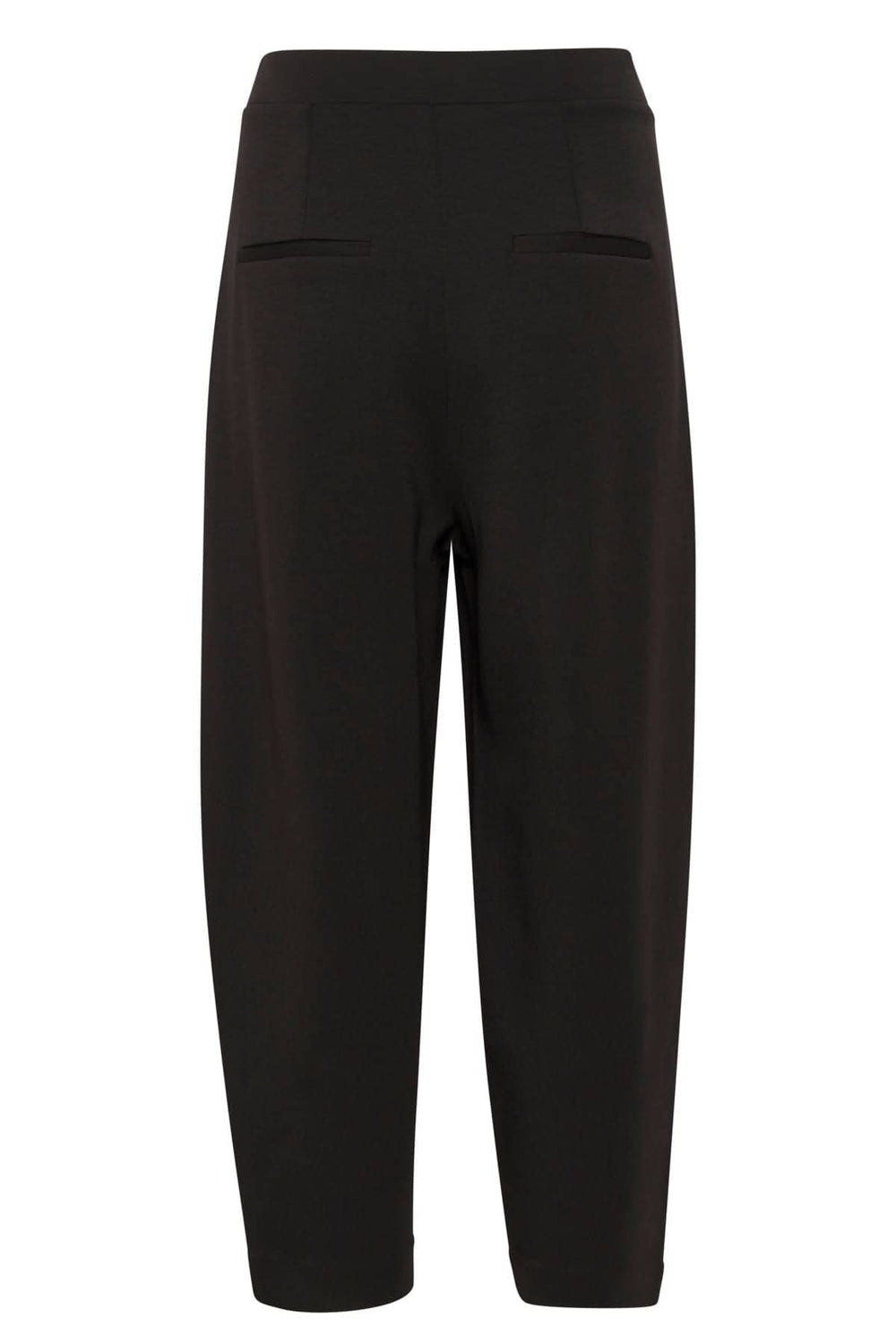 Pantalon Pannie à coupe décontractée noir, taille régulière, avec poches et pli à l'avant.