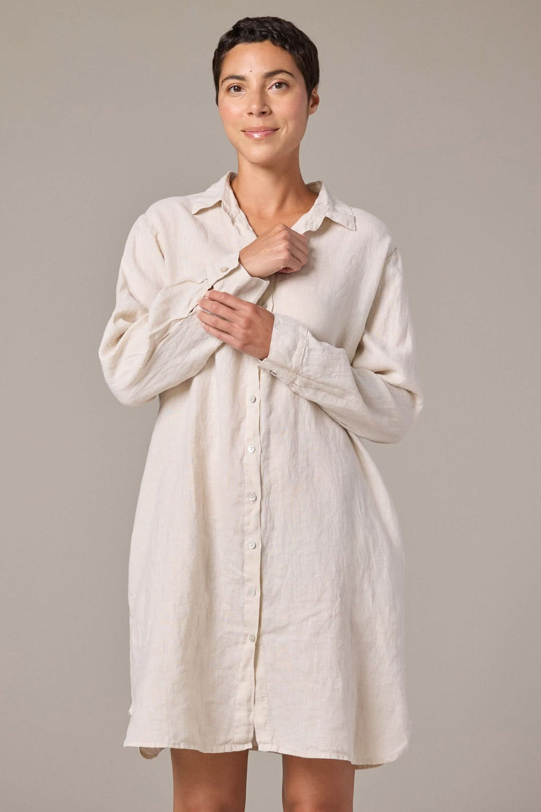 Long-sleeved linen shirt dress