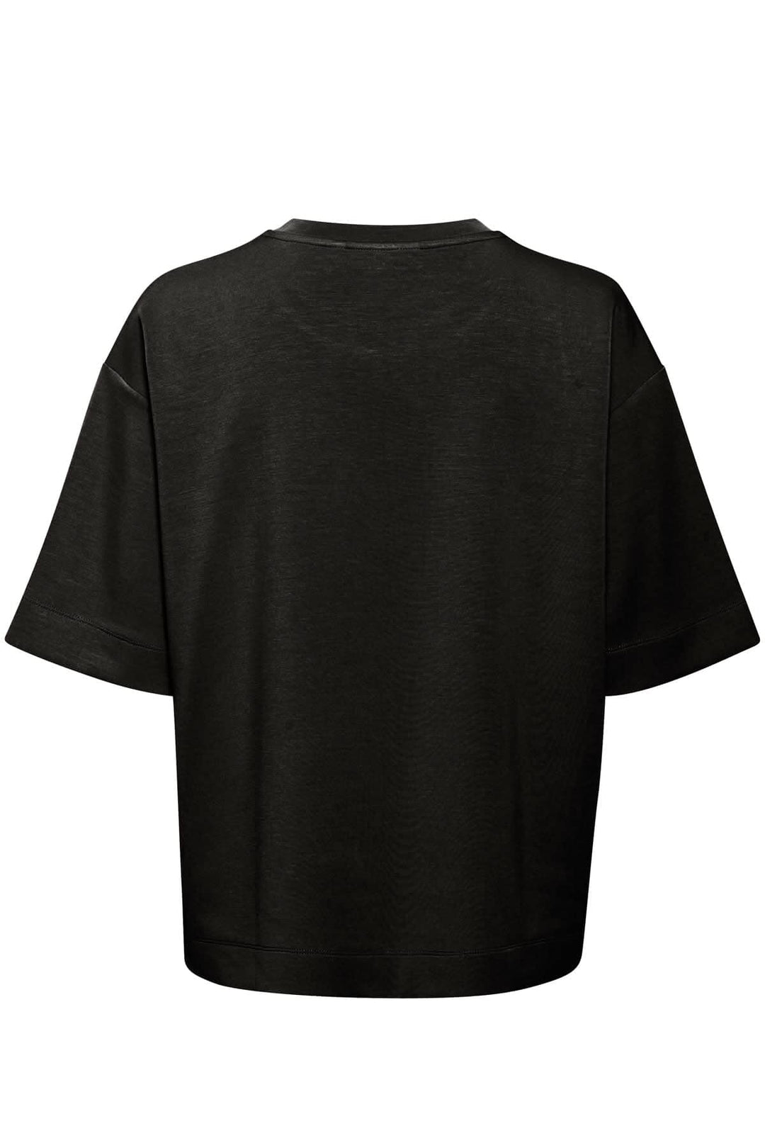 Vue arrière d'un t-shirt ample noir avec manches 1/2 et encolure ronde.