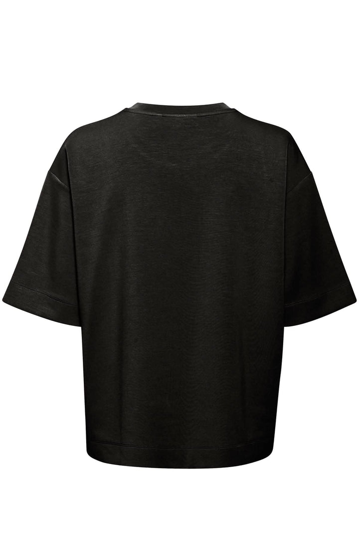 Vue arrière d'un t-shirt ample noir avec manches 1/2 et encolure ronde.