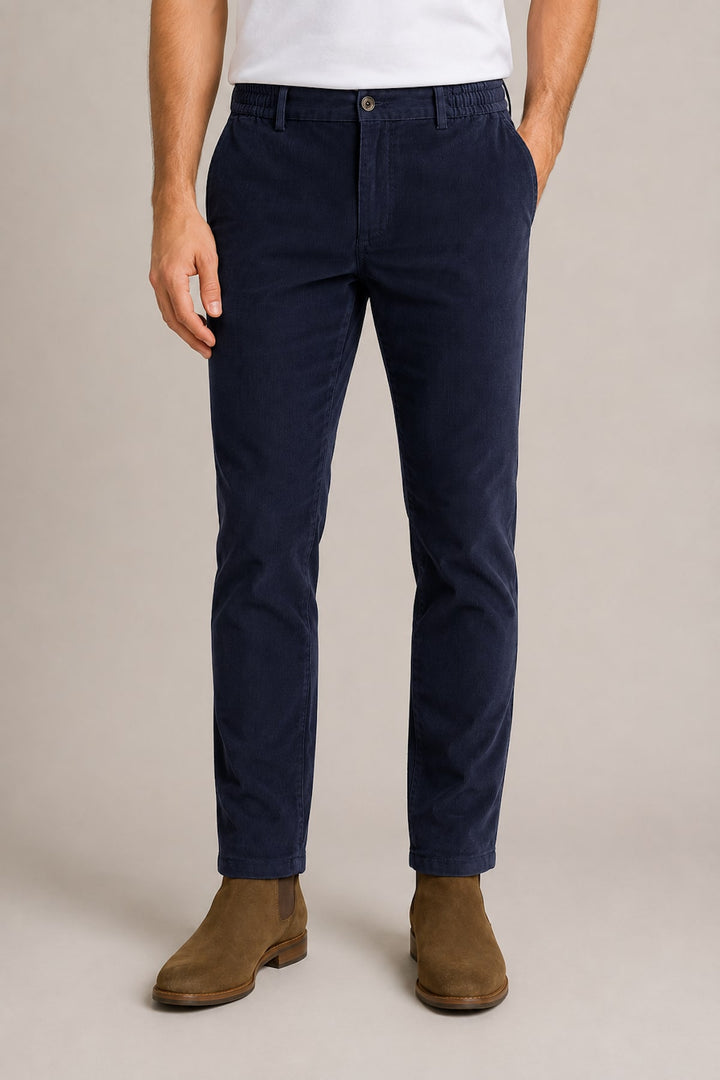 Side view of brown Paul and Shark corduroy chinos with pocket and waistband details - Valérie Simon