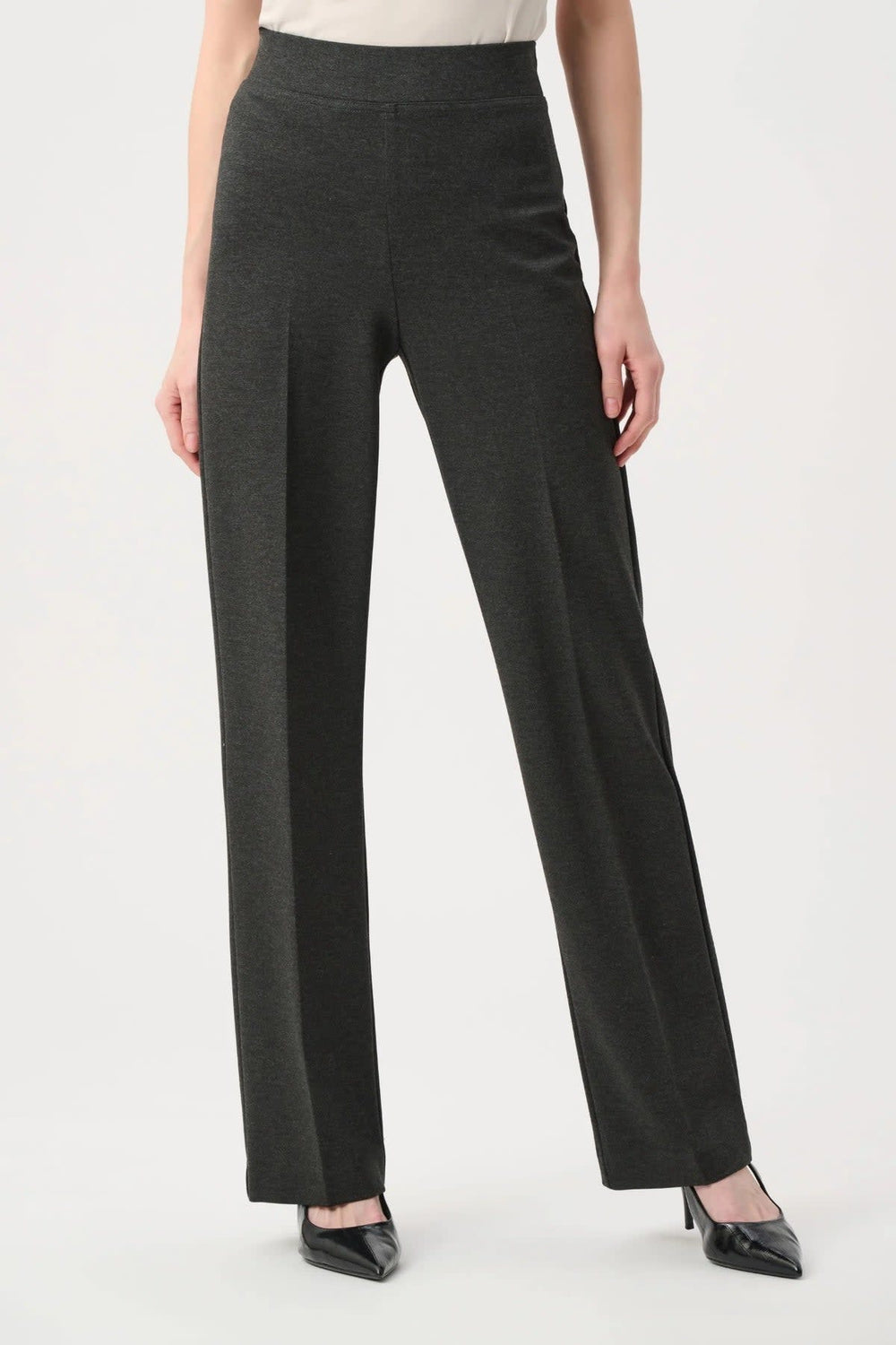 Front view of black stretch-knit pants by Joseph Ribkoff for women - Valérie Simon